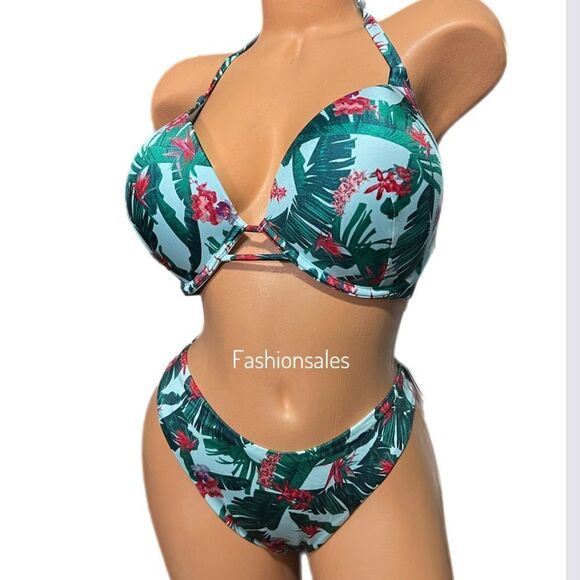 Victorias Secret Swin Bombshell Add-2-Cups Push Up Bikini Top bottoms Set 34C /S - Picture 1 of 13